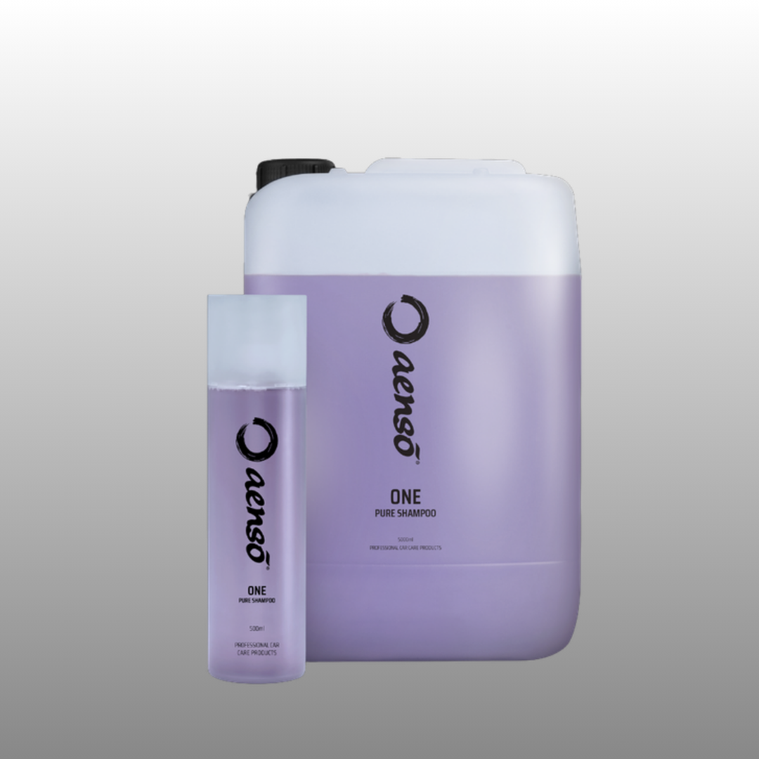 Aenso One pure car shampoo in 500ml bottle and 5L canister sizes