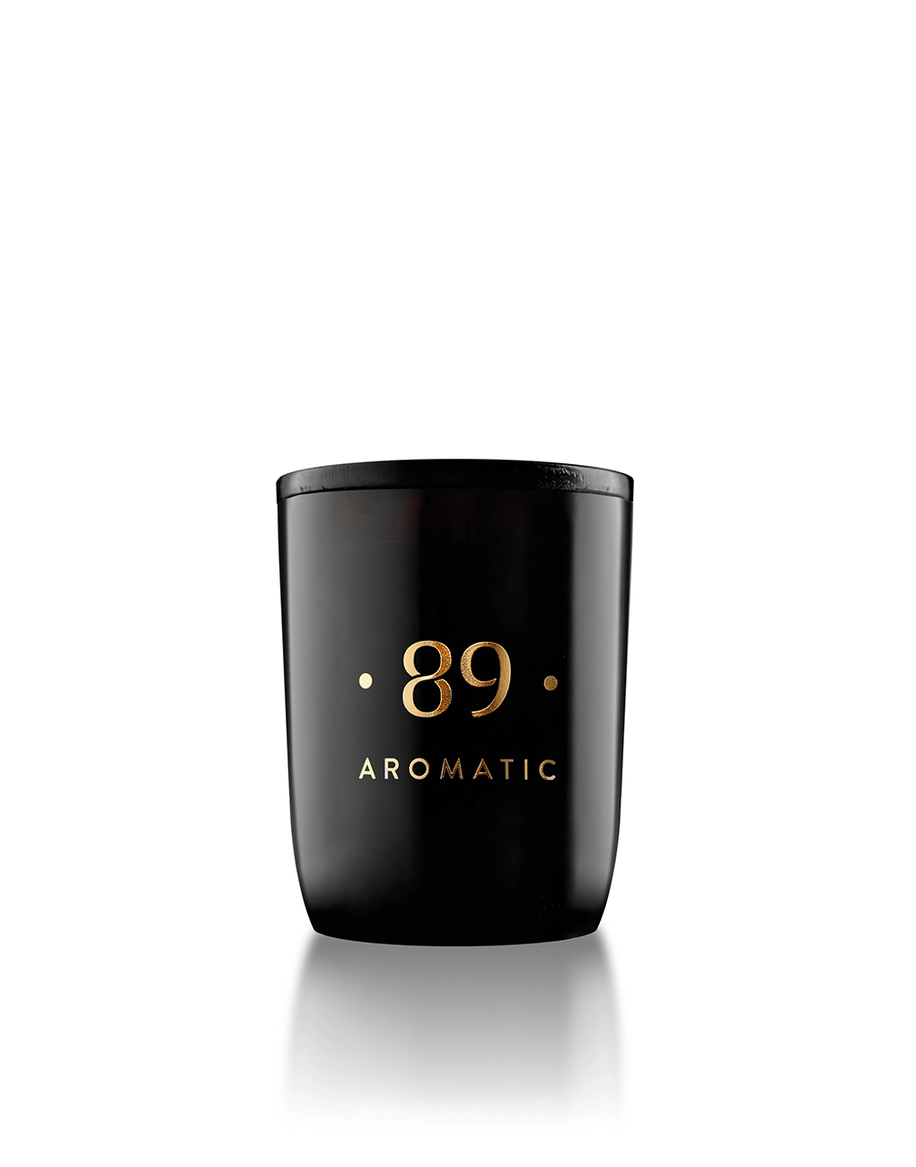 Aromatic 89 scented soy wax candle in black glass jar