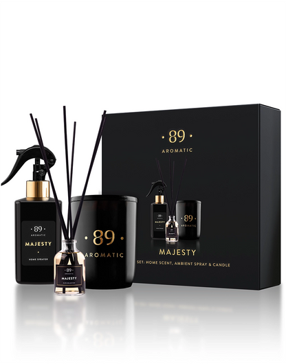 Aromatic 89 home fragrance gift set with reed diffuser, room spray and perfumed candle