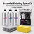 Dyno Finish Essential Finishing Touch Kit with bottles, cloths, and packaging on a white background
