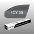 STEK ICY 35 automotive window film shown as a gray tinted film sample above its white and black retail box on a light gray gradient background.