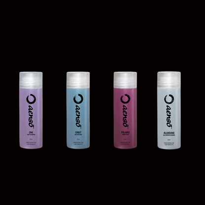 Aenso car care sample kit with 50ml bottles of shampoo, snow foam, APC and tyre dressing