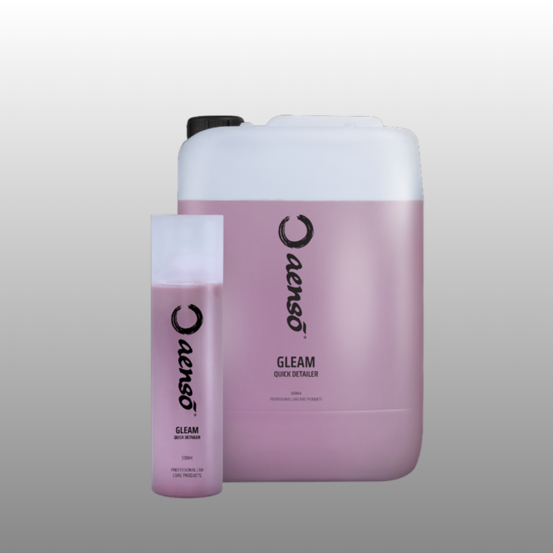 Aenso Gleam quick detailer in 500ml spray bottle and 5L canister sizes