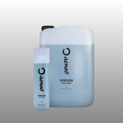 Aenso Pureview glass cleaner in 500ml spray bottle and 5L canister sizes