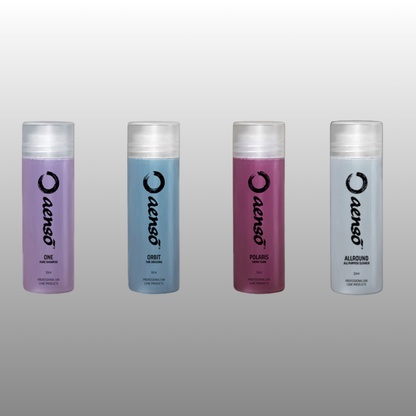 Aenso 50ml sample set: One shampoo, Orbit tyre dressing, Polaris snow foam and Allround APC