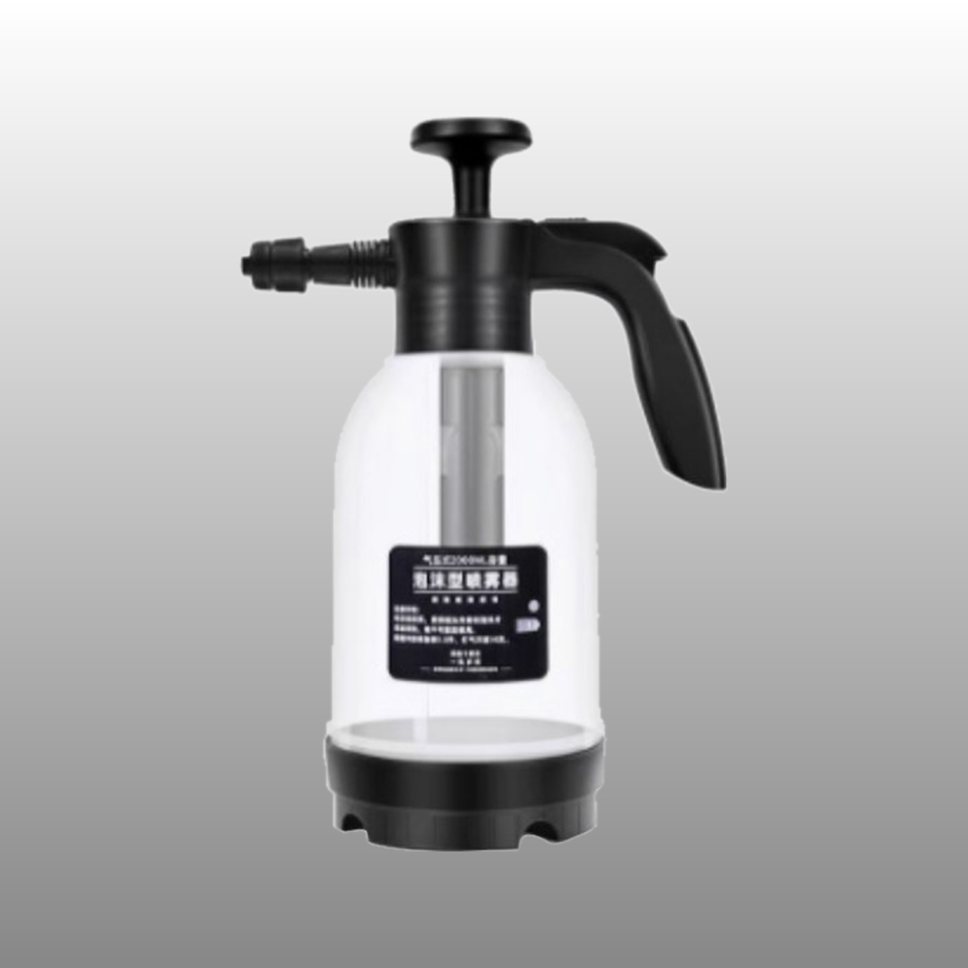 2L pump action foam and spray bottle with black trigger handle and interchangeable nozzle